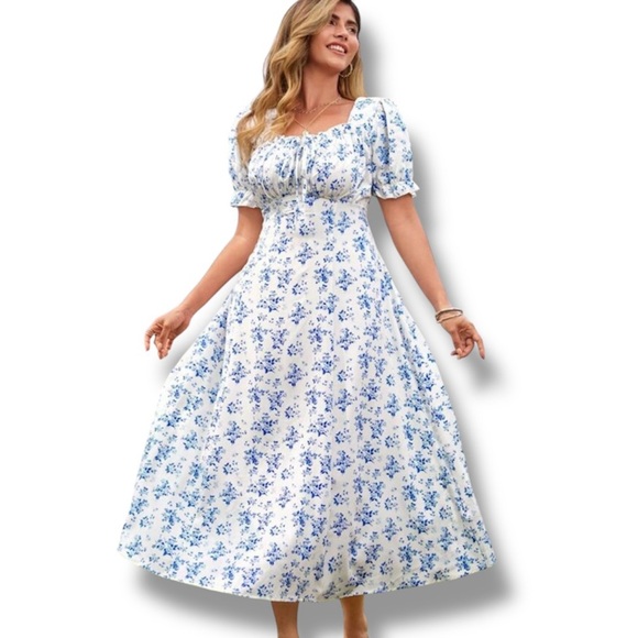 SHEIN Rometta Plus Women's Elegant Floral Print Square Neck Midi Dress, size XL - Picture 2 of 5